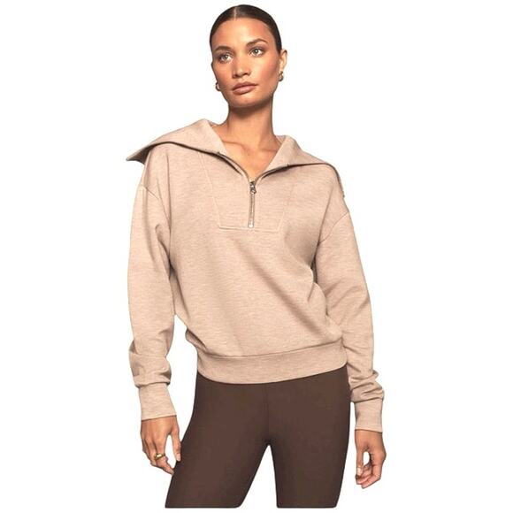 VARLEY Yates Half-Zip Collared Pullover Sweater in Taupe Marl EUC Plus Size 3X - Picture 1 of 11